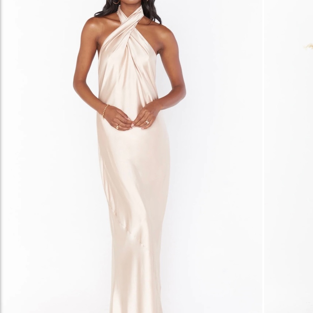 Show me your Mumu Jasmine Halter Maxi Dress in champagne luxe satin